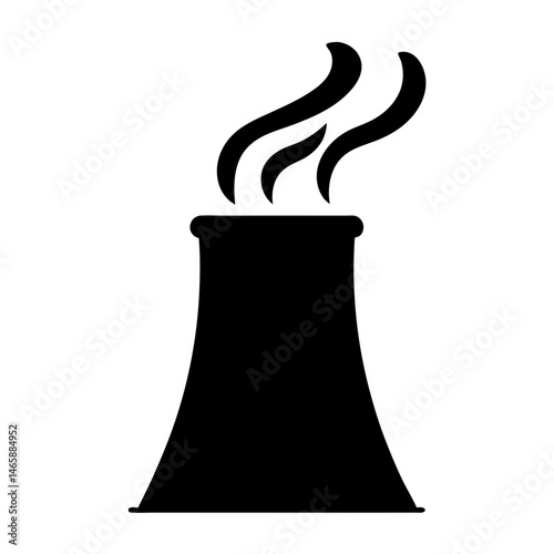 Black Silhouette Illustration of a Nuclear Power Plant Cooling Tower Emissions