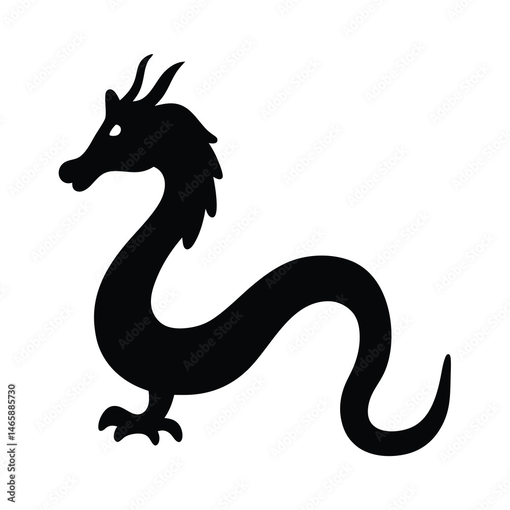 Fototapeta premium Silhouette of a mythical dragon with serpentine body and avian feet