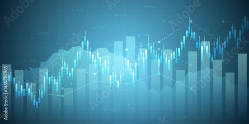 Abstract financial graph with uptrend technology bar chart of stock market on blue color background
