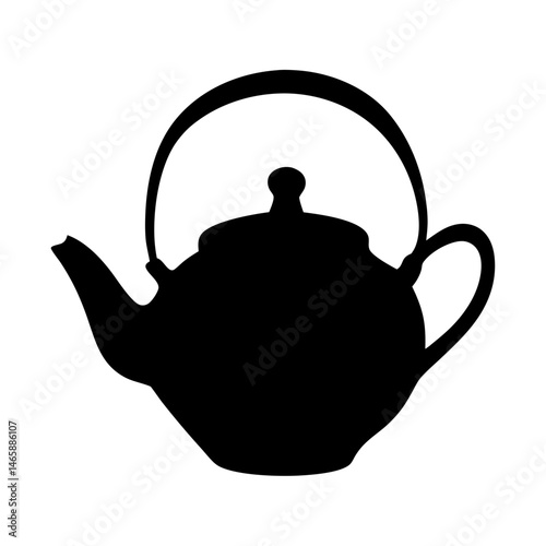 Silhouette of a traditional teapot for tea brewing with curved handle