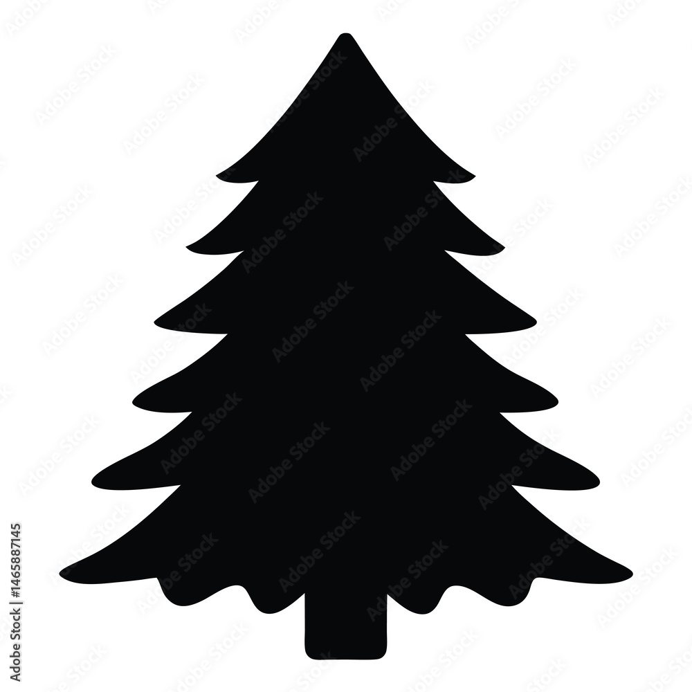 Obraz premium Black silhouette of a Christmas tree with a triangular shape on white