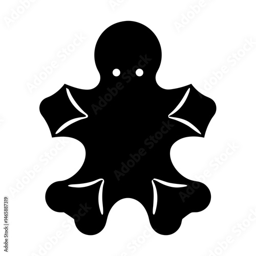 Abstract stylized octopus silhouette on white background with rounded head and limbs