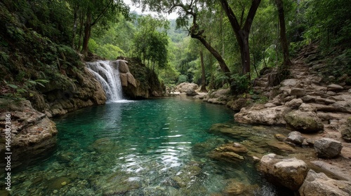 Serene Waterfall Cascading Into Refreshing Pool Surrounded by Nature