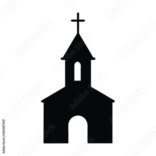 A Simple Silhouette of a Church with a Cross on Top