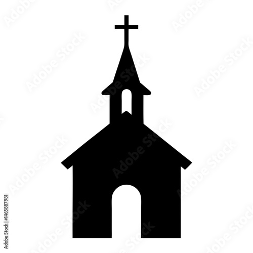 Silhouette of a country church with a cross on top of the steeple