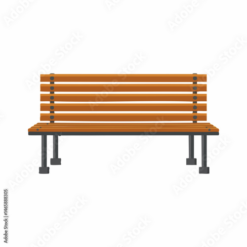 Wooden slatted bench with metal supports. Vector Image