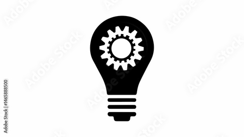 Animated Lightbulb with Gear Element Symbolizing Idea Innovation and Solution