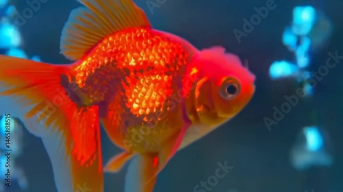 A goldfish floating around in water with other goldfish. 