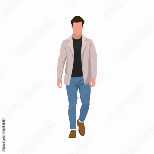 Vector illustration Man walking in casual attire. Vector Image