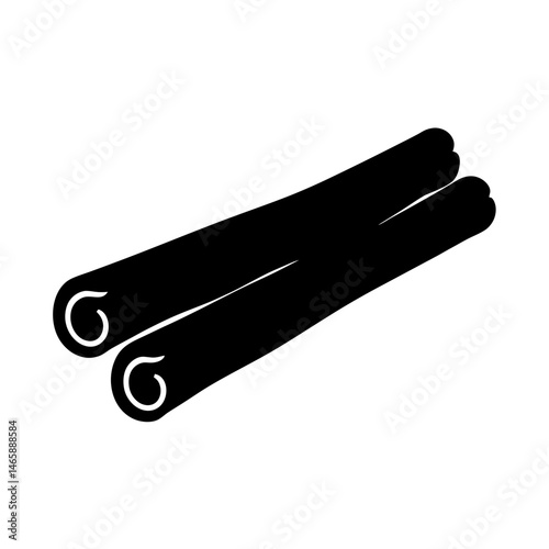Black silhouette of two cinnamon sticks against a white background design