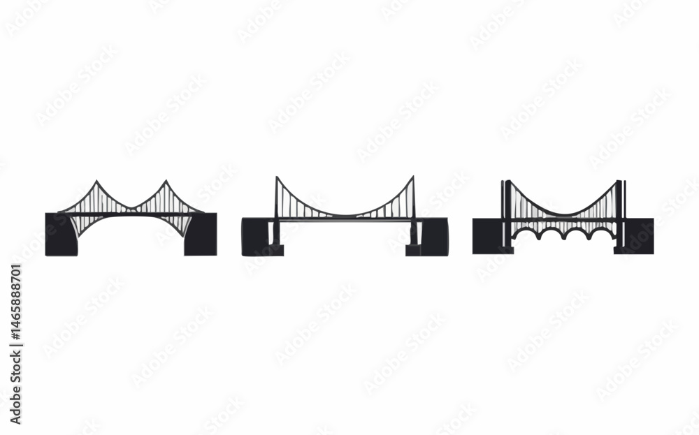 Obraz premium Three Types of Suspension Bridges. Vector Image