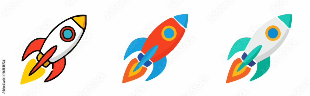 Obraz premium Three stylized rockets in flight. Vector Image