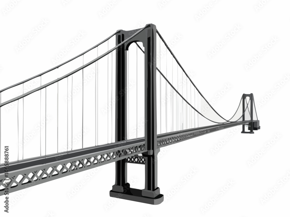 Fototapeta premium Suspension Bridge Vector Illustration. Vector Image