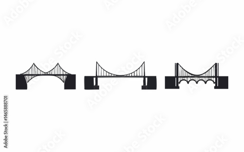 Three Types of Suspension Bridges. Vector Image