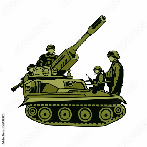 Self-Propelled Artillery with Crew. Vector Image