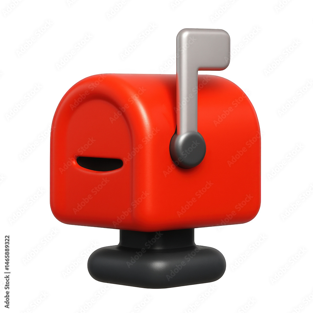 Fototapeta premium Vibrant red mailbox with a silver flag raised, a classic communication symbol for receiving or sending mail.