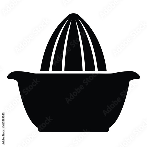 A stark black and white depiction of a citrus juicer for beverages