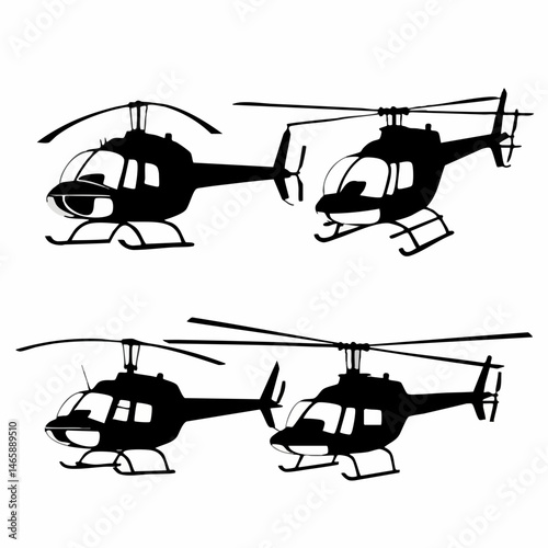 Four Helicopter Silhouettes. Vector Image