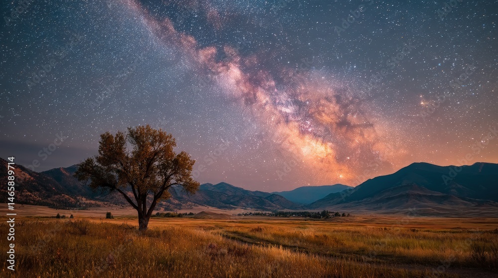 Fototapeta premium Evening Mindfulness Under a Starlit Sky with a Scenic Landscape