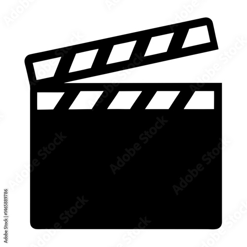 A simple black and white illustration of a movie clapper board