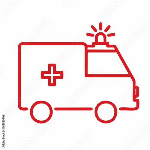 Ambulance Vehicle Line Art Icon. Vector Image