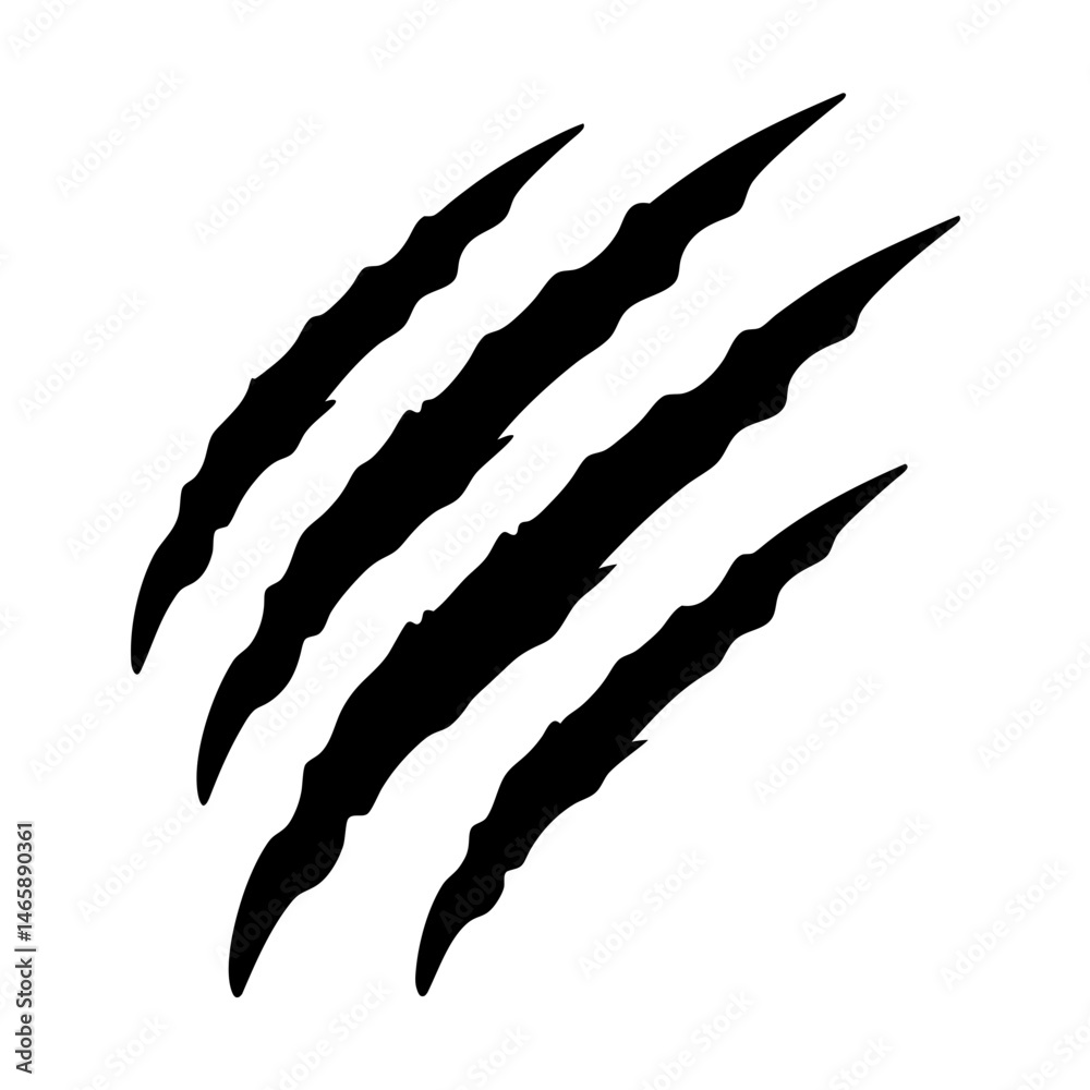 Four Black Scratch Marks on a White Background, Sign of Claws