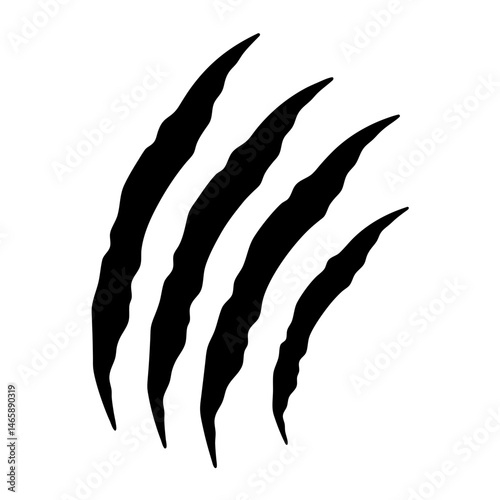 Graphic illustration of four black claw scratches isolated on a white background