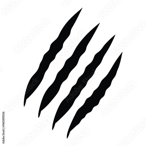 Four black claw scratches isolated on a white background graphic element