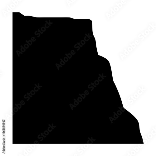 Abstract black silhouette of a cliff face against a white background