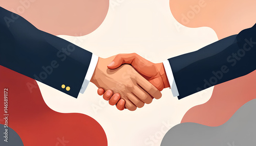 A modern flat vector illustration depicting a virtual business meeting with professionals appearing in video call windows. The colorful background and clean layout represent remote work, digital 
