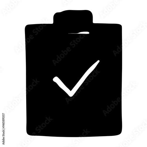 Stylized black and white clipboard icon with a check mark to show approval