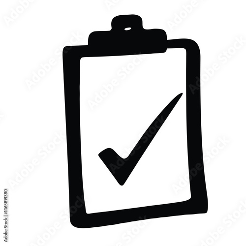 Black clipboard with check mark showing complete and correct data entry