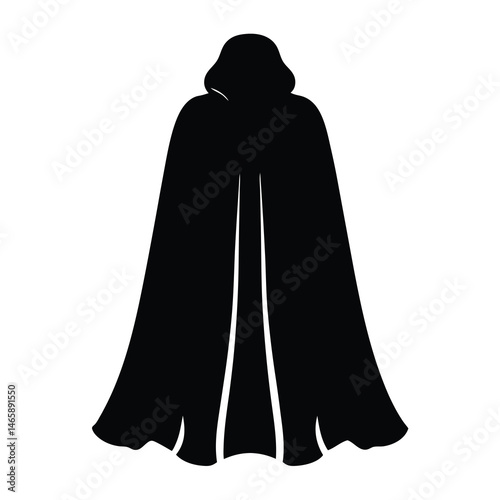 Dark hooded cloak back view vector silhouette on a white background
