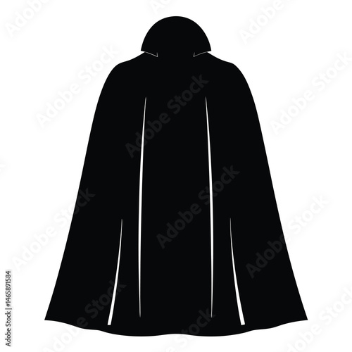 A dramatic black cloak with a high collar and flowing design