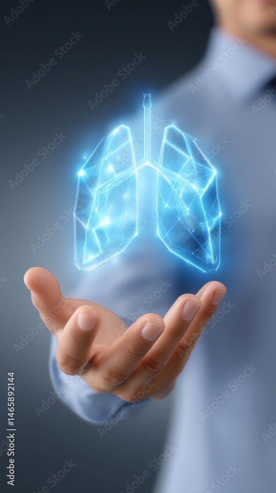 A person holds a glowing, digital representation of lungs, symbolizing health and technology in medical innovation.