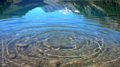 Rippling Lake Water Reflecting Mountains in Daylight with Transparent Clear Surface Stones on the Shoreline Creates a Tranquil Scene