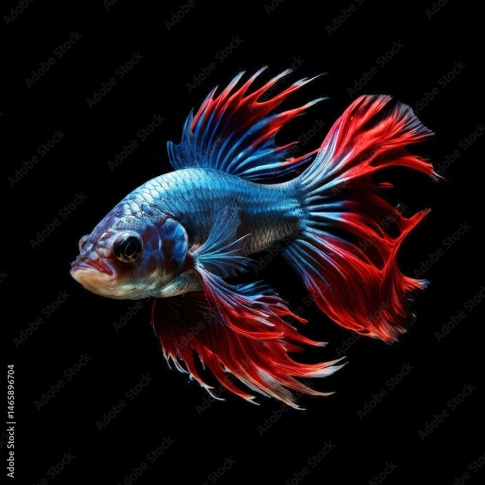 Fototapeta premium an AI Image Generator, Vibrant Betta Fish on Black Background Capturing Graceful