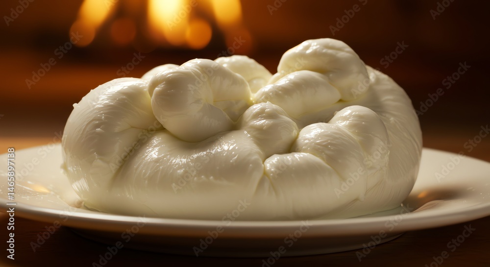 Burrata Cheese on White Plate Burrata Cheese on White Plate