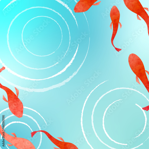 金魚のイラストバナー背景(ベクター 編集可能 夏 夏休み 暑中見舞い 納涼)