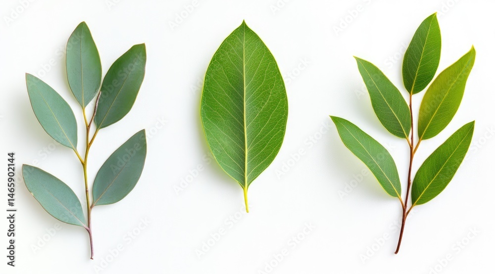 Fototapeta premium Three sprigs of vibrant green leaves