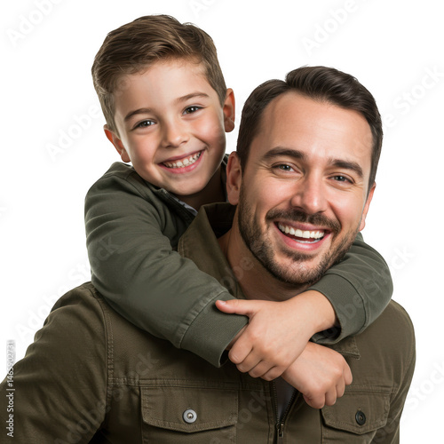 Father with son smiling isolated on transparent background