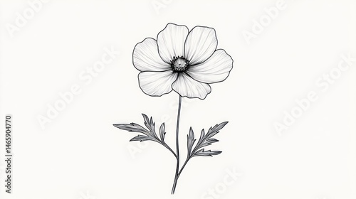 Single white flower sketch, simple line art illustration