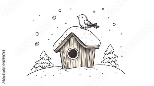 Obraz na płótnie Winter Birdhouse Snowy Landscape Drawing w salonie