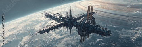 Wallpaper Mural Explore the next frontier of space with this futuristic space station orbiting a massive gas giant, featuring cutting-edge tech, advanced habitats, and galactic exploration. Torontodigital.ca