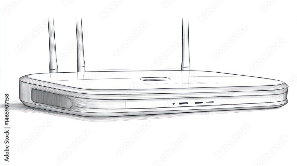 Wireless router sketch, technical drawing, product design, simple illustration