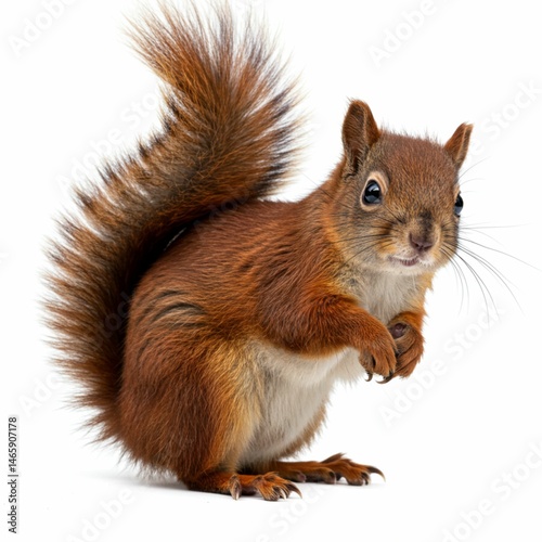 Cute Red Squirrel Looking Forward, Isolated Studio Shot