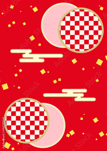 丸フレームと金箔のモダンな和柄のイラスト背景素材