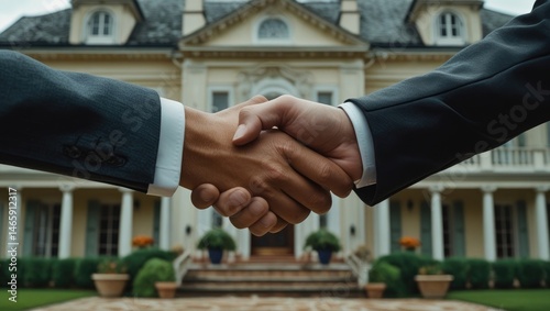 mansion real estate Handshake in front of the mansion