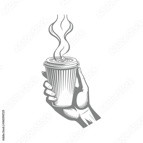 Hand holding a cup of hot coffee illustration