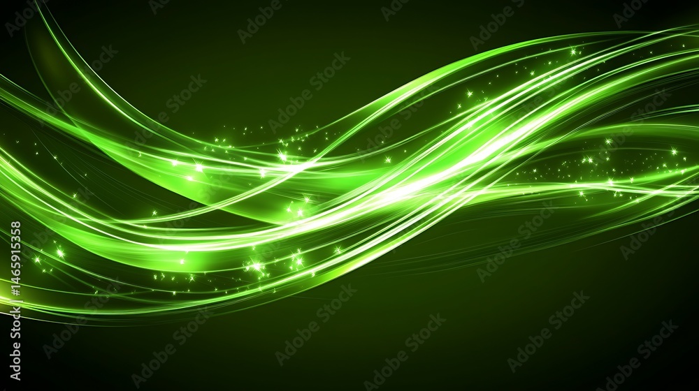 Abstract green glowing wavy lines Abstract green glowing wavy lines